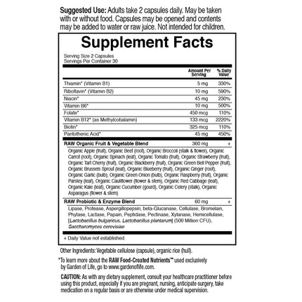 Vitamin Code B - Complex – Natuurlijke B - vitamines uit Voeding (60 capsules) - Garden of Life - SuperfoodShop