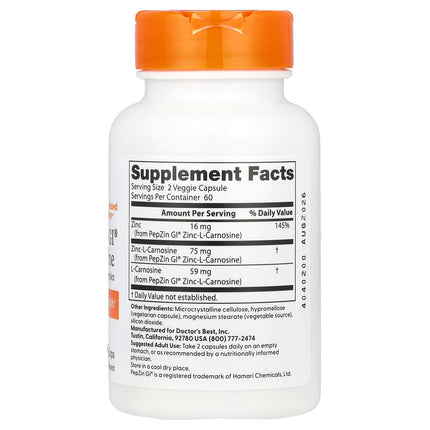 Zink - L - Carnosine Complex – PepZin GI (120 plantaardige capsules) - Doctors Best - SuperfoodShop