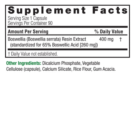 Boswellia Standardized 400mg – 90 Vegan Capsules - Nature's Answer - SuperfoodShop