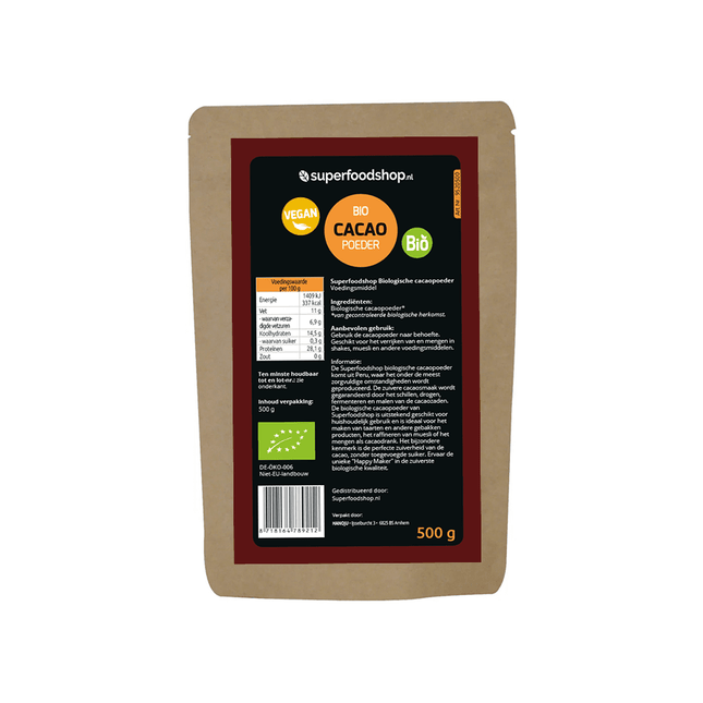 Bio Cacaopoeder – 500g – Raw & Ongezoet - Superfoodshop - SuperfoodShop